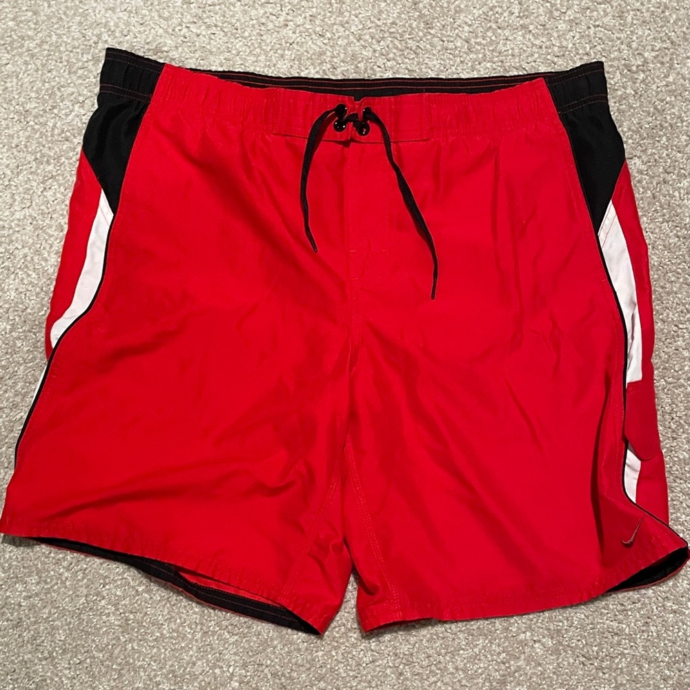 Nike Red and Black Swim Trunks